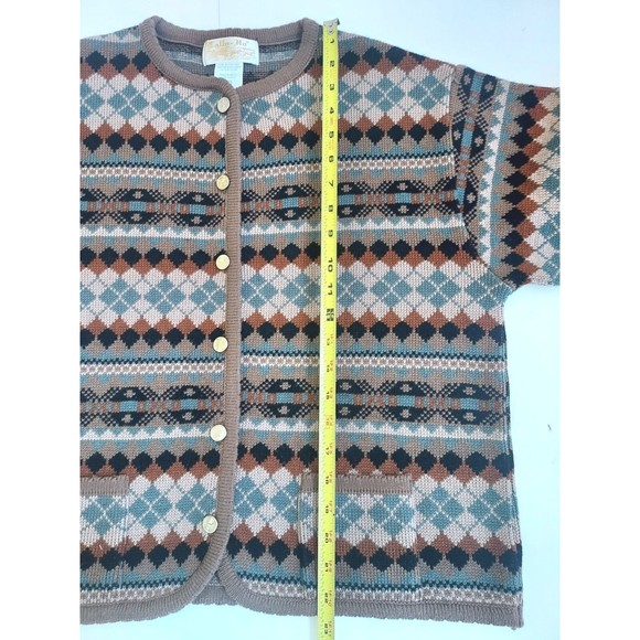 Ladies Tally-Ho Diamond Pattern Fall Colors Button Down Sweater W/Pockets Size L - Picture 6 of 8